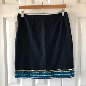 Talbots Navy Side Zip Sequin Fringe Mini Skirt